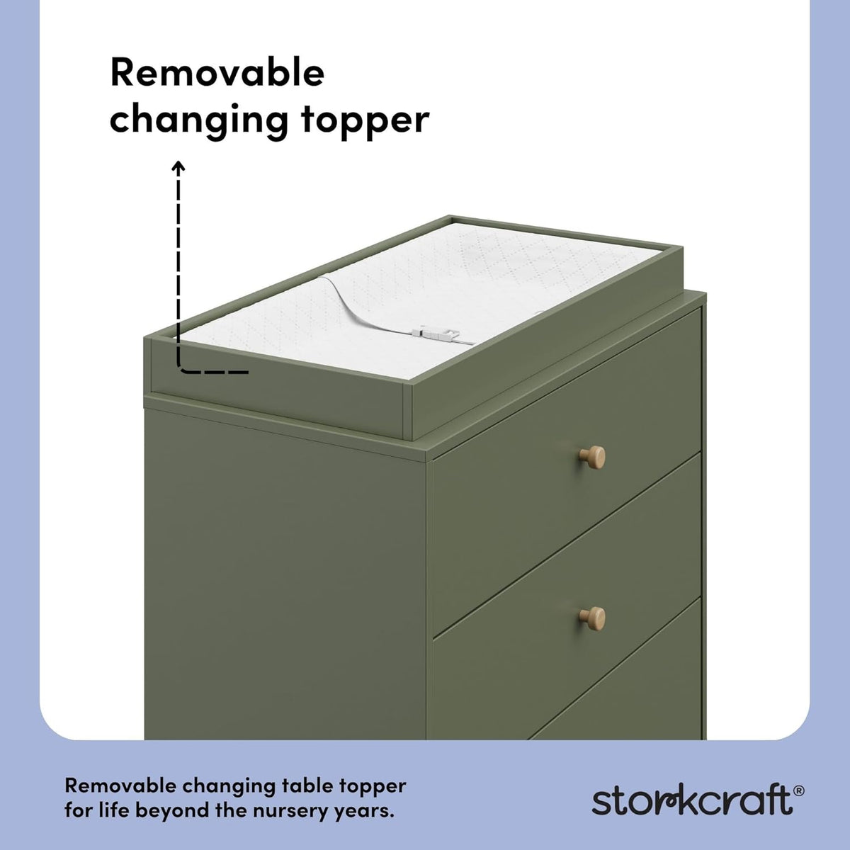 Storkcraft California 3-Drawer Chest with Removable Changing Topper (Olive with Driftwood)