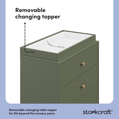 Storkcraft California 3-Drawer Chest with Removable Changing Topper (Olive with Driftwood)