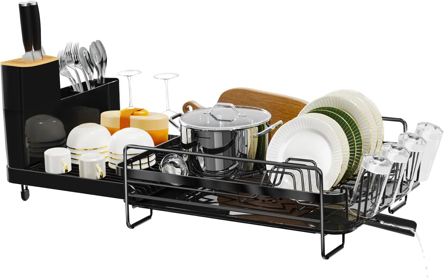 Runnatal Large Dish Drying Rack with Drainboard Set, Dish Rack, Extendable Dish Rack, Utensil