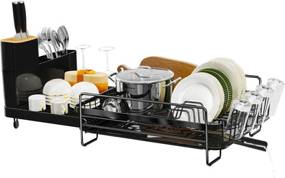 Runnatal Large Dish Drying Rack with Drainboard Set, Dish Rack, Extendable Dish Rack, Utensil