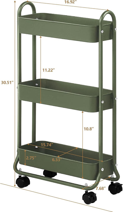 SunnyPoint Slim Rolling Storage Cart, 3 Tier Bathroom Storage Organizer Bathroom, Laundry Utility