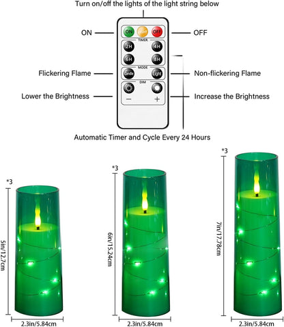 Flickering Flameless LED Candles,Battery Operated Candles 9 Pcs with Embedded Star String,Acrylic