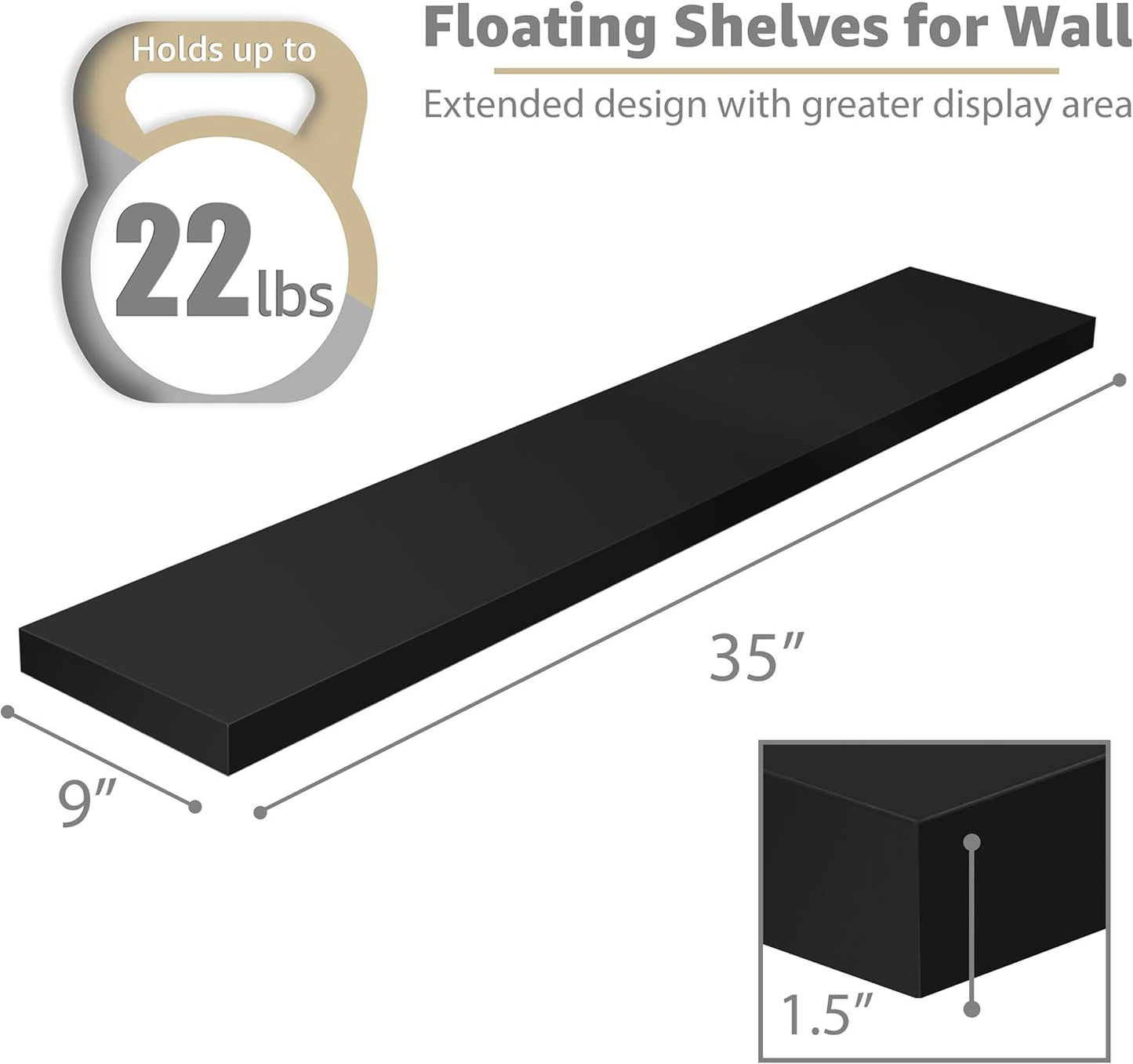Sorbus Floating Shelves for Wall - 35 Inch Long Bathroom Shelves, Wall Decor for Bedroom, Kitchen