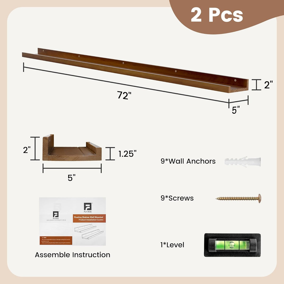 Picture Ledge Shelf, Floating Shelves Set of 2, Solid Pine Wood 72'' Long Large Nursery Book