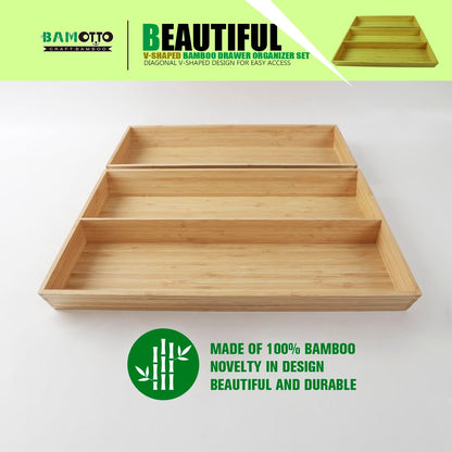 2-Piece V-Shaped Bamboo Drawer Organizer - Ideal for Kitchen's Large Long Tableware, Cooking