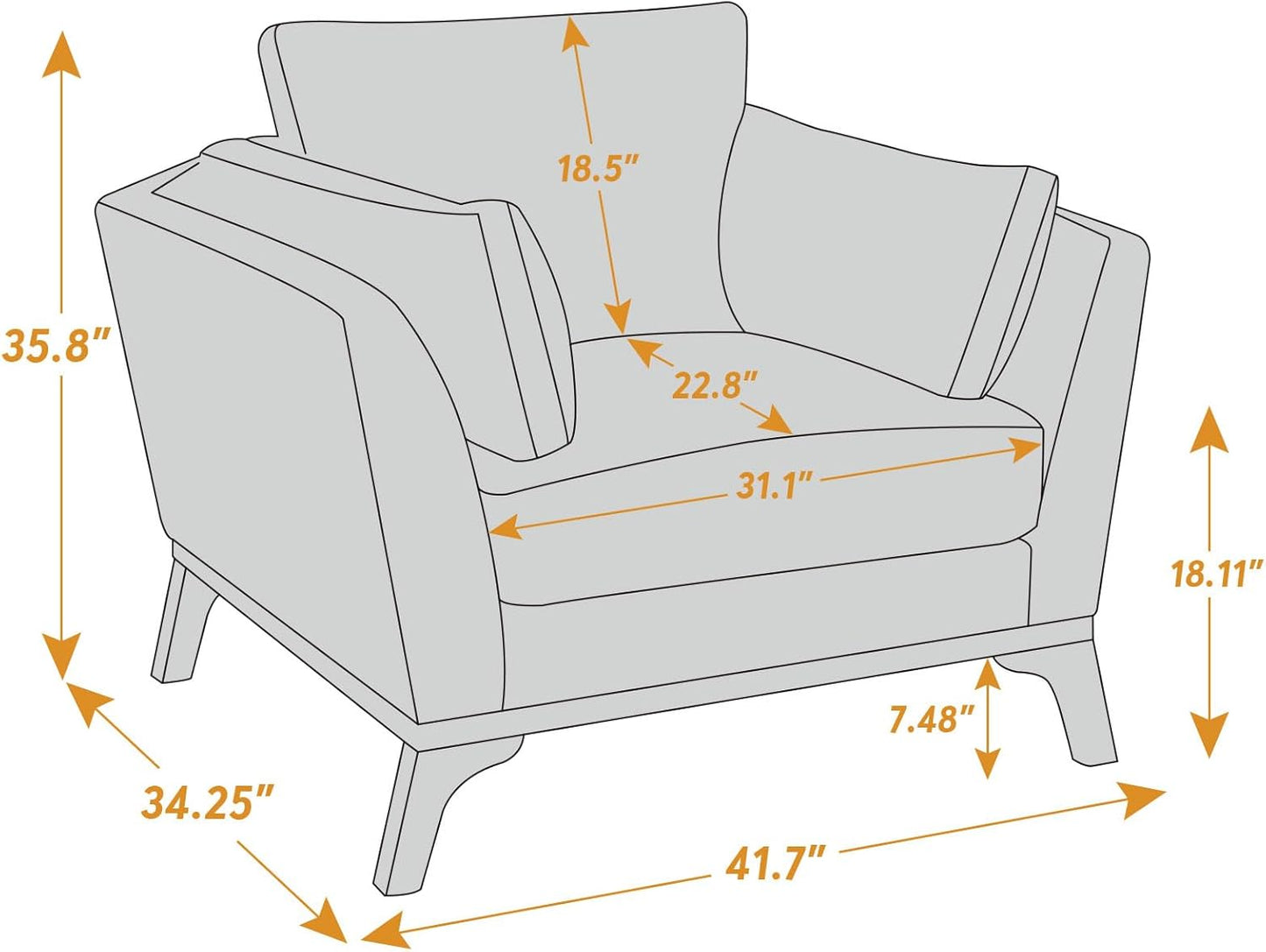 Large-Sized Accent Chair, Thick Cushion Bedroom Reading Chair, Comfortable Living Room Single Sofa，