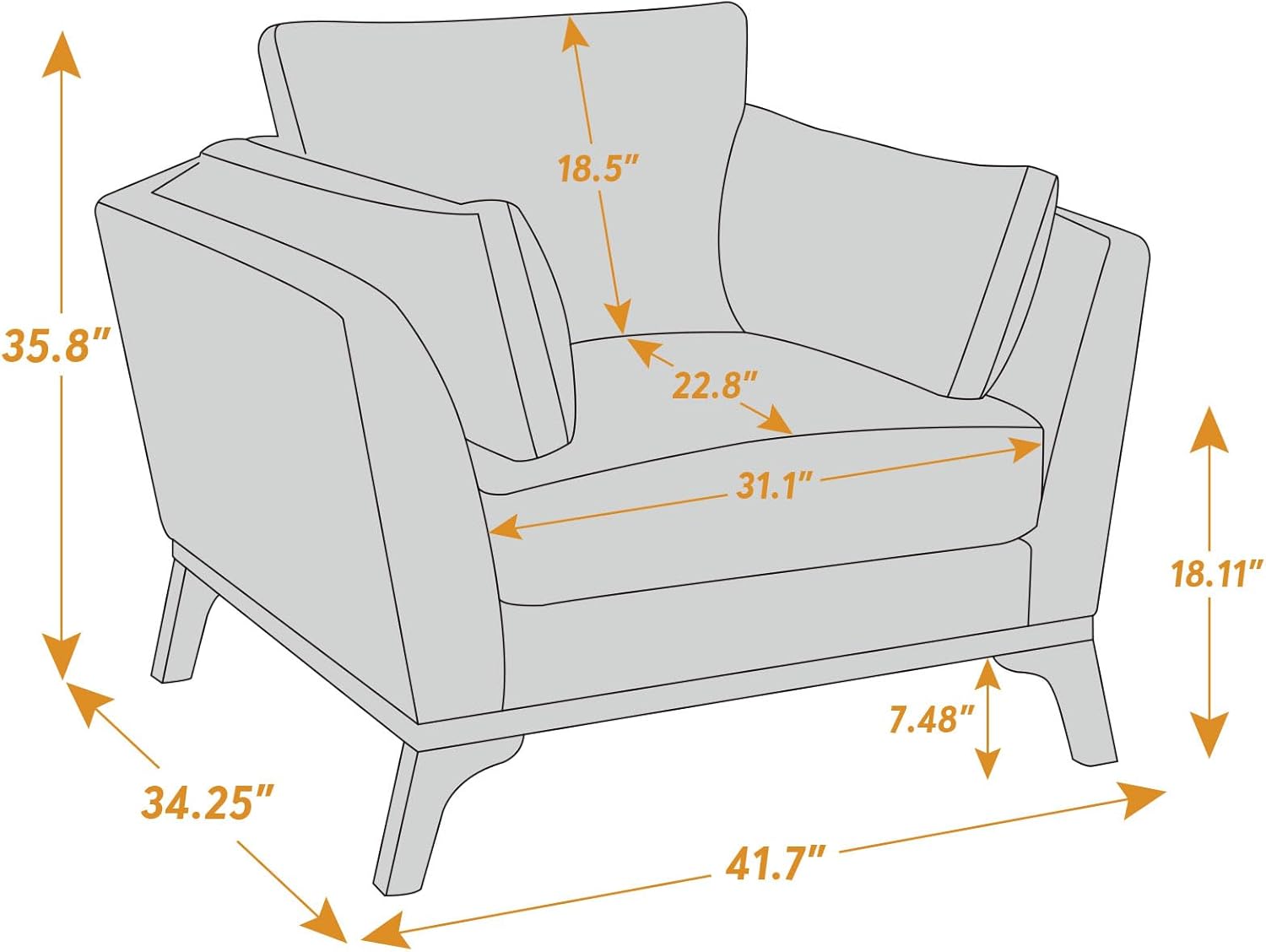 Large-Sized Accent Chair, Thick Cushion Bedroom Reading Chair, Comfortable Living Room Single Sofa