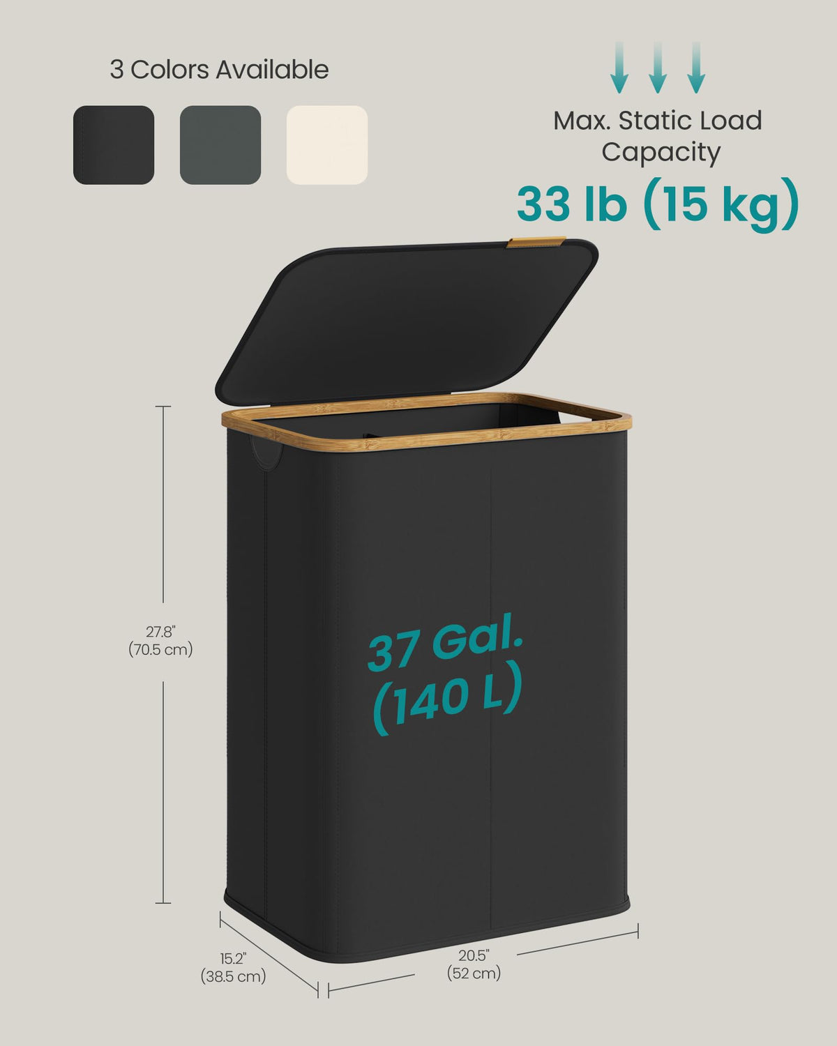 SONGMICS Laundry Hamper, Laundry Basket with Lid, Foldable Storage Basket, Bamboo Frame, for