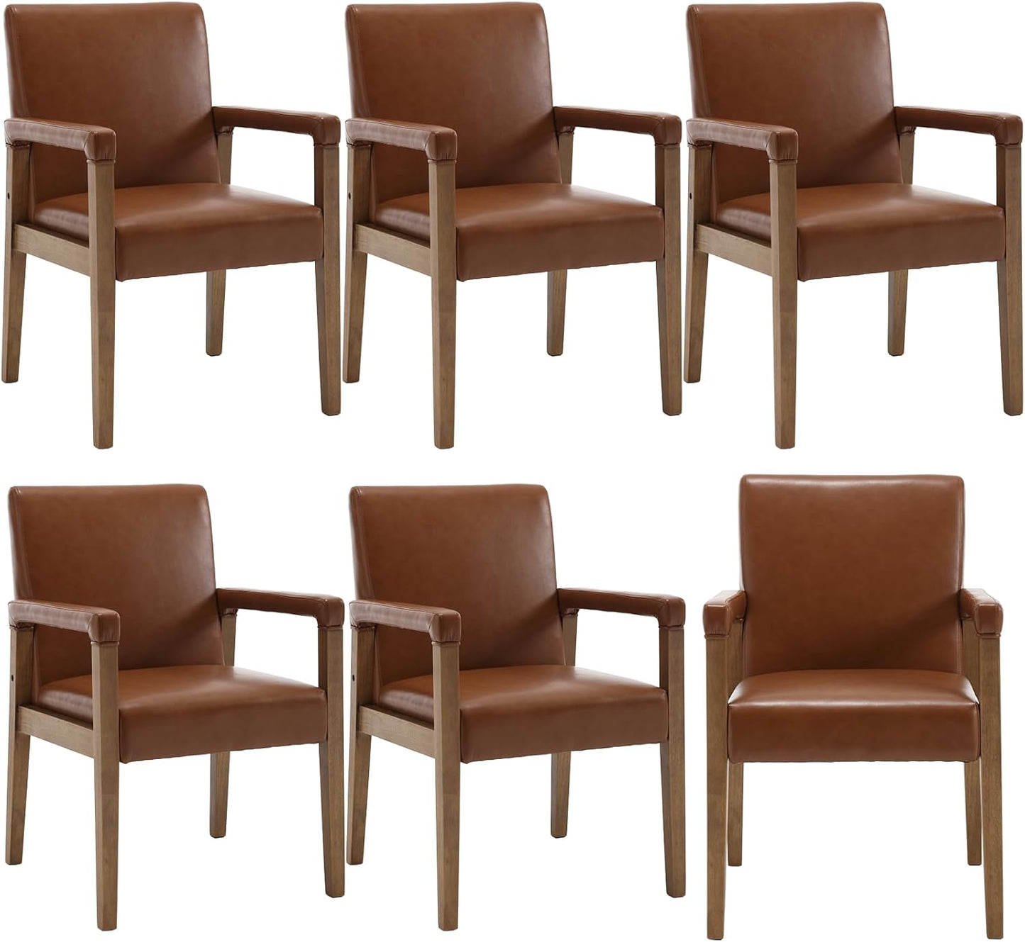 Kmax Modern Dining Chairs Set of 6 Faux Leather Kitchen Arm Chairs Upholstered Accent Chairs with