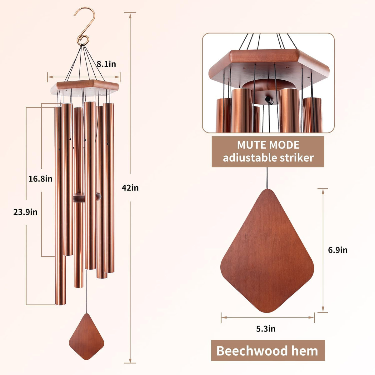 Wind Chimes Outdoor Large Deep Tone, 44 Inches Sympathy Wind Chimes Tuned Soothing Melody, Memorial