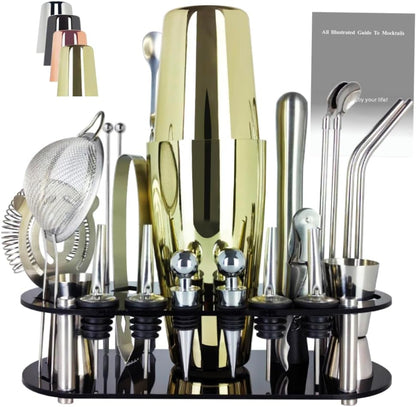 22-Piece Cocktail Shaker Set, 25/20oz Bartender Kit, Bartending Stainless Steel Bar Tools Sets for