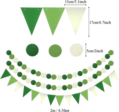 ZERODECO Party Decoration, 21 Pcs Green Hanging Paper Fans, Pom Poms Flowers, Garlands String Polka