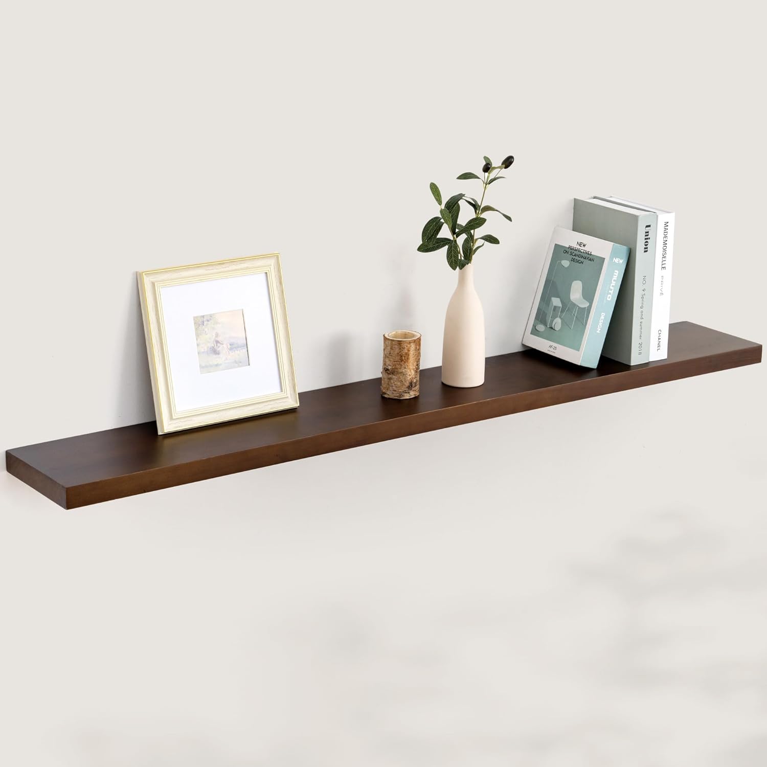Floating Shelves 55 Inches Long - 8 Inch Deep Rustic Solid Pine Wood for Storage - Farmhouse Wall
