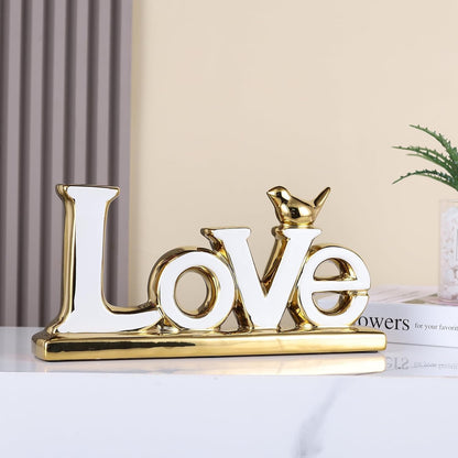 Love Sign Decoration - White & Gold Modern Bird Sculpture Statue, Personalized Love Decor for
