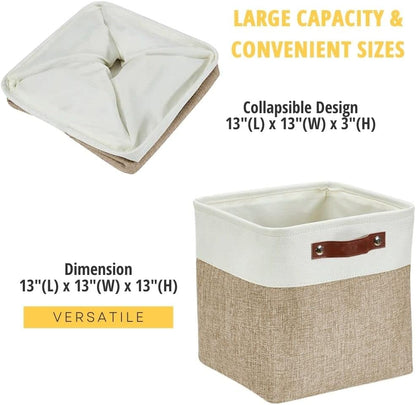 DECOMOMO 13 Inch Cube Storage Bins, Fabric Storage Cube, Basket for Kallax Shelves (Beige & White