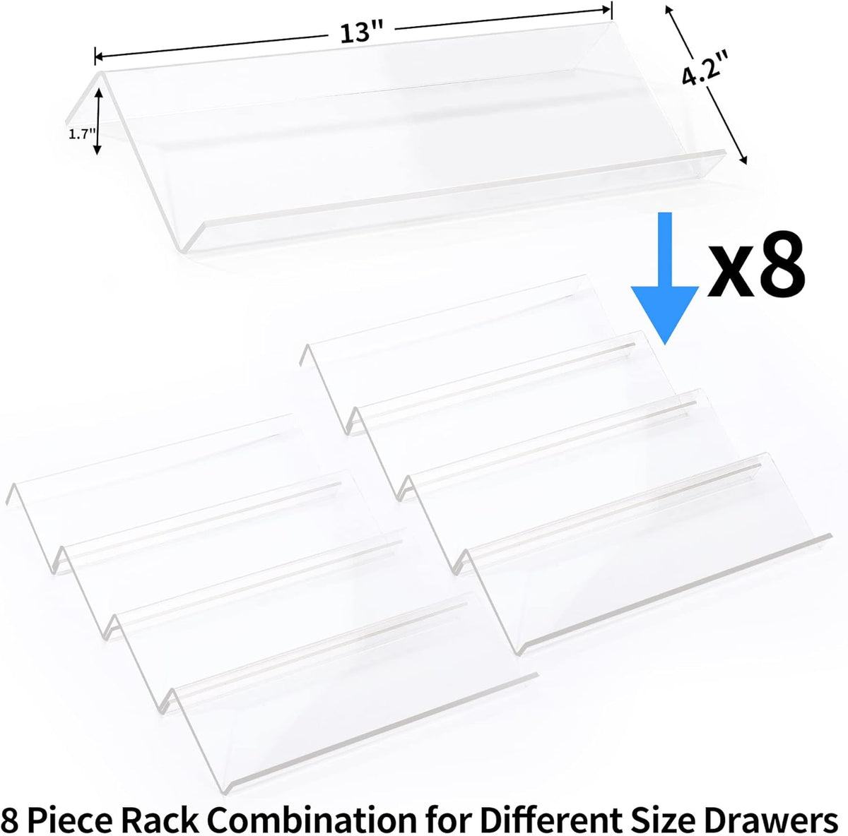 MIUKAA Clear Acrylic Spice Drawer Organizer, 4 Tier- 2 Set Expandable From 13" to 26" Drawer