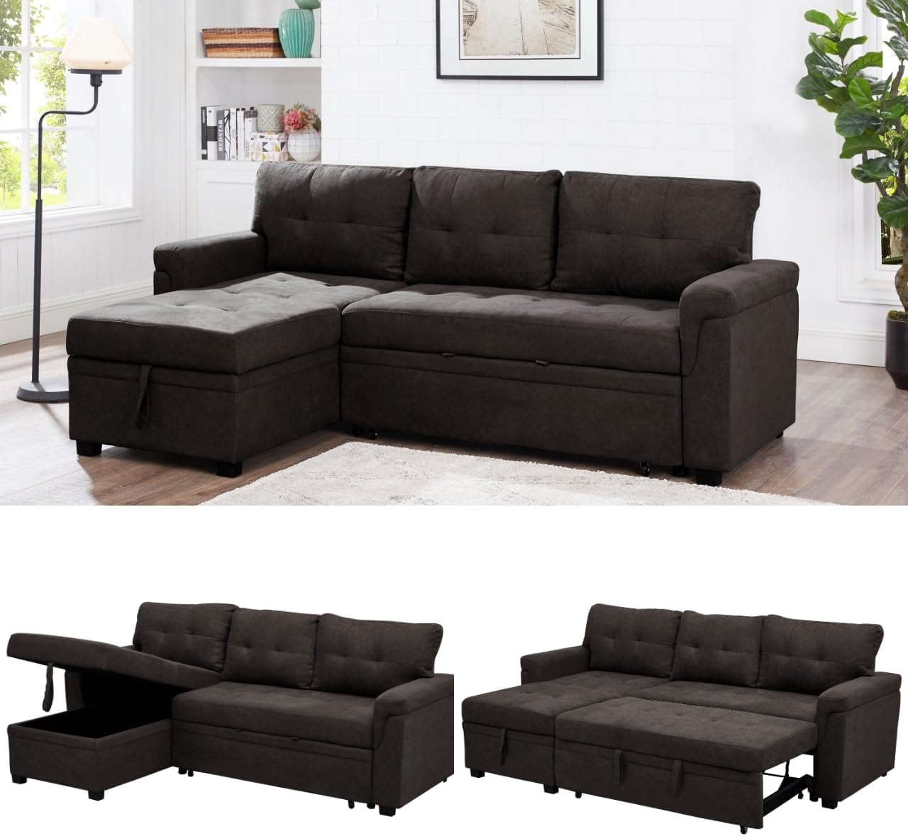 Naomi Home Transform Any Space: Sleeper Sectional Sofa with Convertible Sofa Bed & Inviting Chaise.