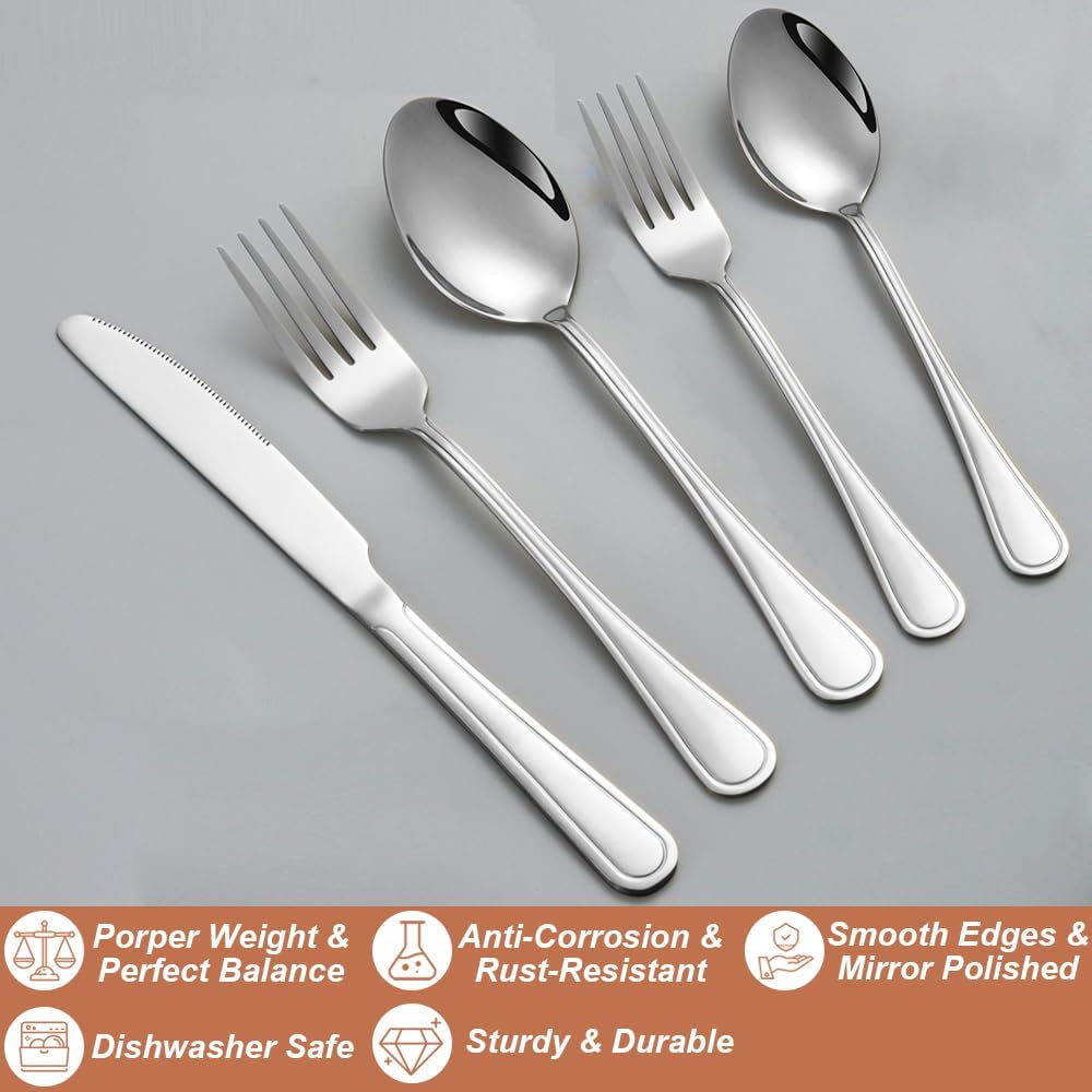 20 Pcs Silverware Set for 4 with Simple Striped Handle Design, Food Grade Stainless Steel Flatware