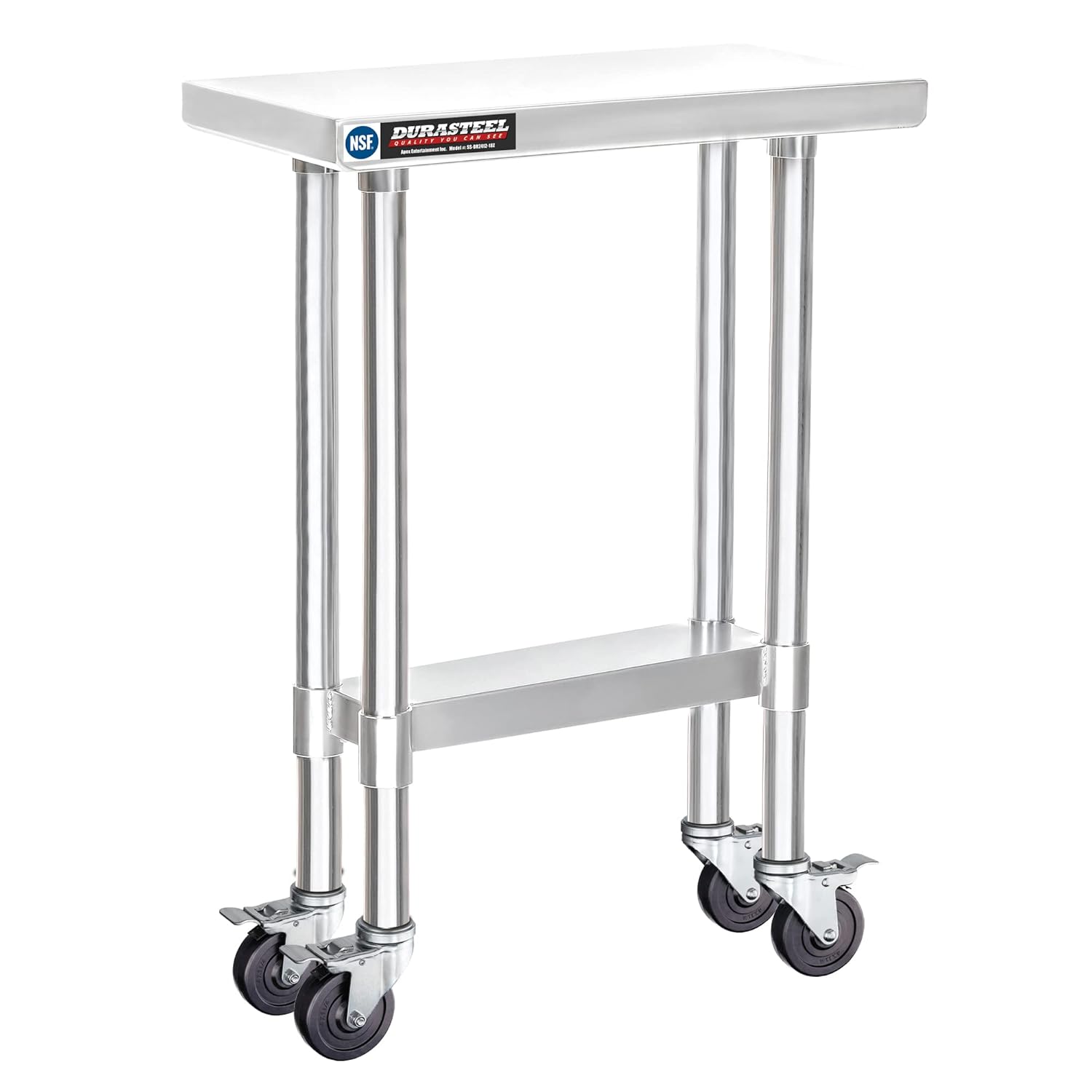 DuraSteel 24x12 NSF Stainless Steel Cart - Heavy Duty Rolling Food Prep Table with Undershelf