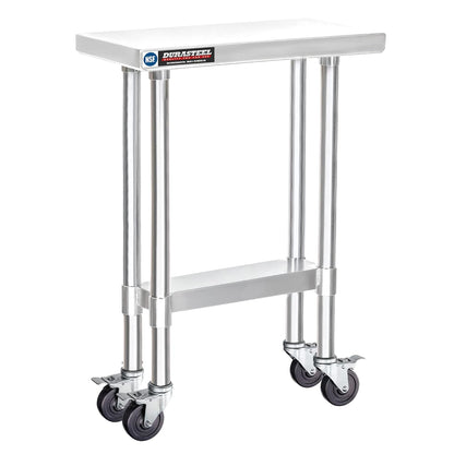 DuraSteel 24x12 NSF Stainless Steel Cart - Heavy Duty Rolling Food Prep Table with Undershelf