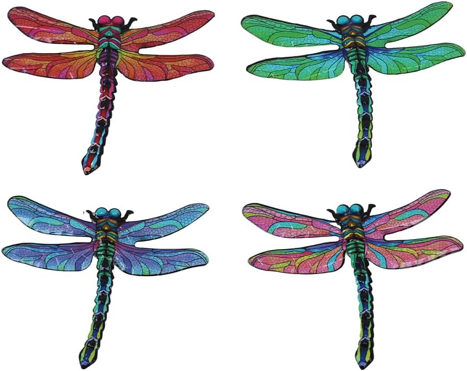 Metal Dragonfly Wall Decor Art, 4 Pack Colorful Metal Dragonflies Outdoor Wall Art, Hand Painted