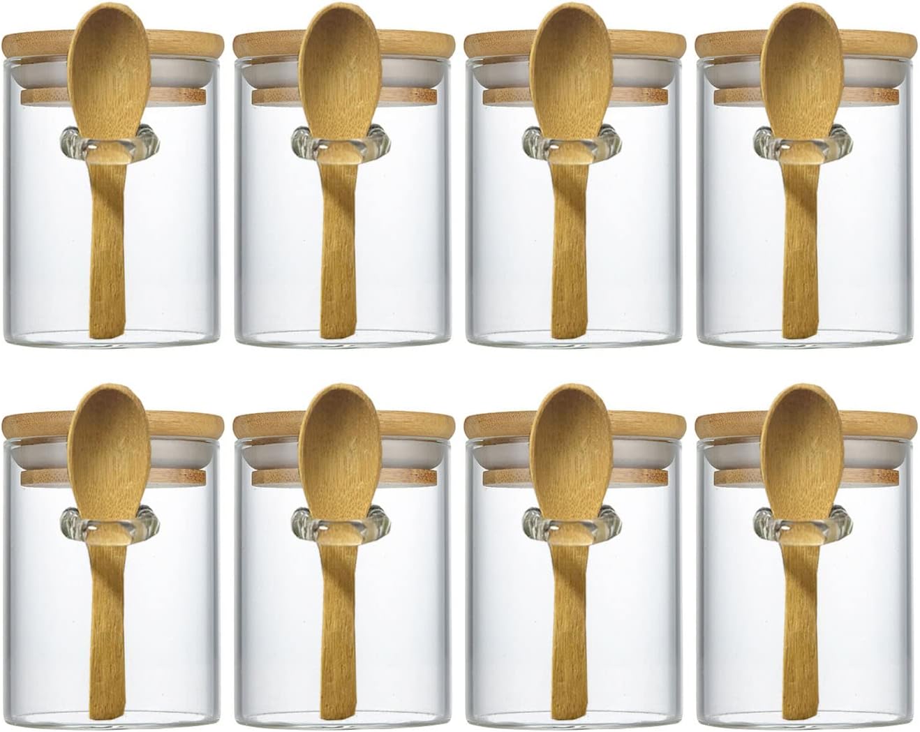 7.6 oz Airtight Mini Glass Jars with Bamboo Lids and Bamboo Spoons, Spice Jars Small Food Storage