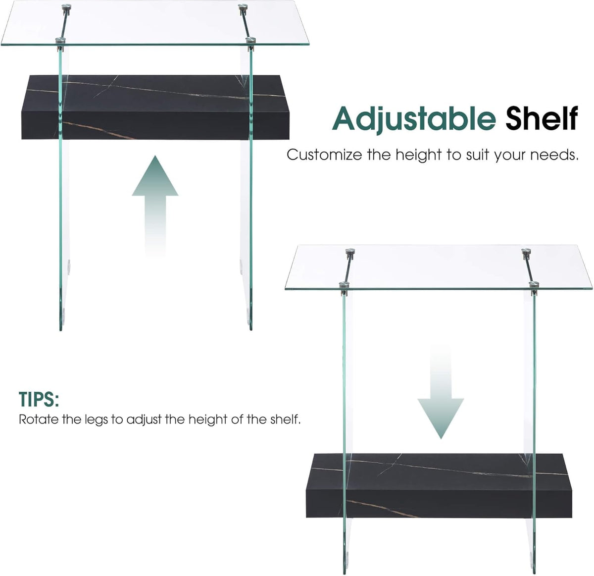 ivinta Glass Console Table with Storage, 31.5'' Modern Narrow Sofa Table for Small Space with