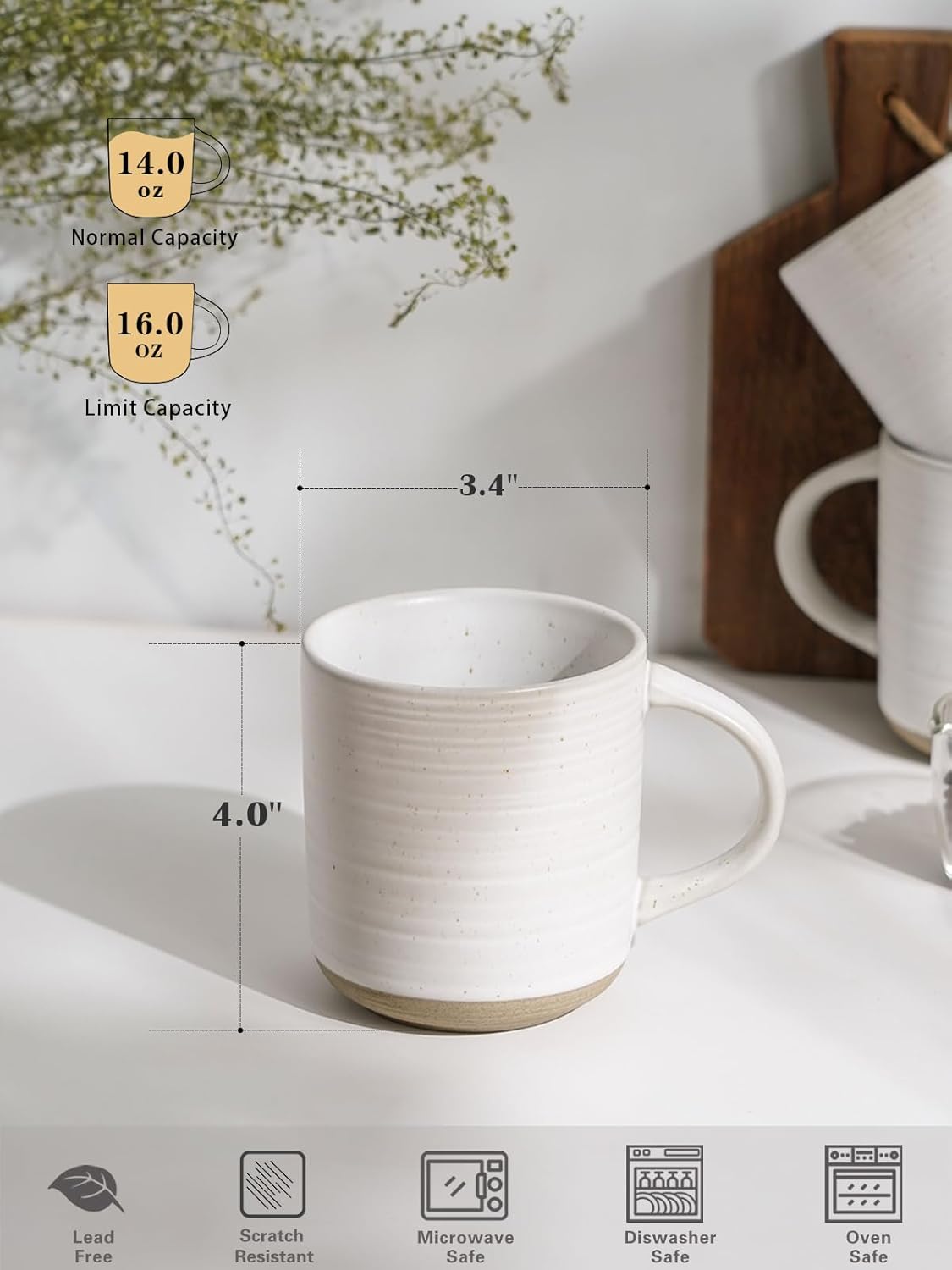 Kanwone Coffee Mugs 16oz, Stoneware Mugs Set, Ceramic Coffee Cups with Handle for Latte, Hot Tea