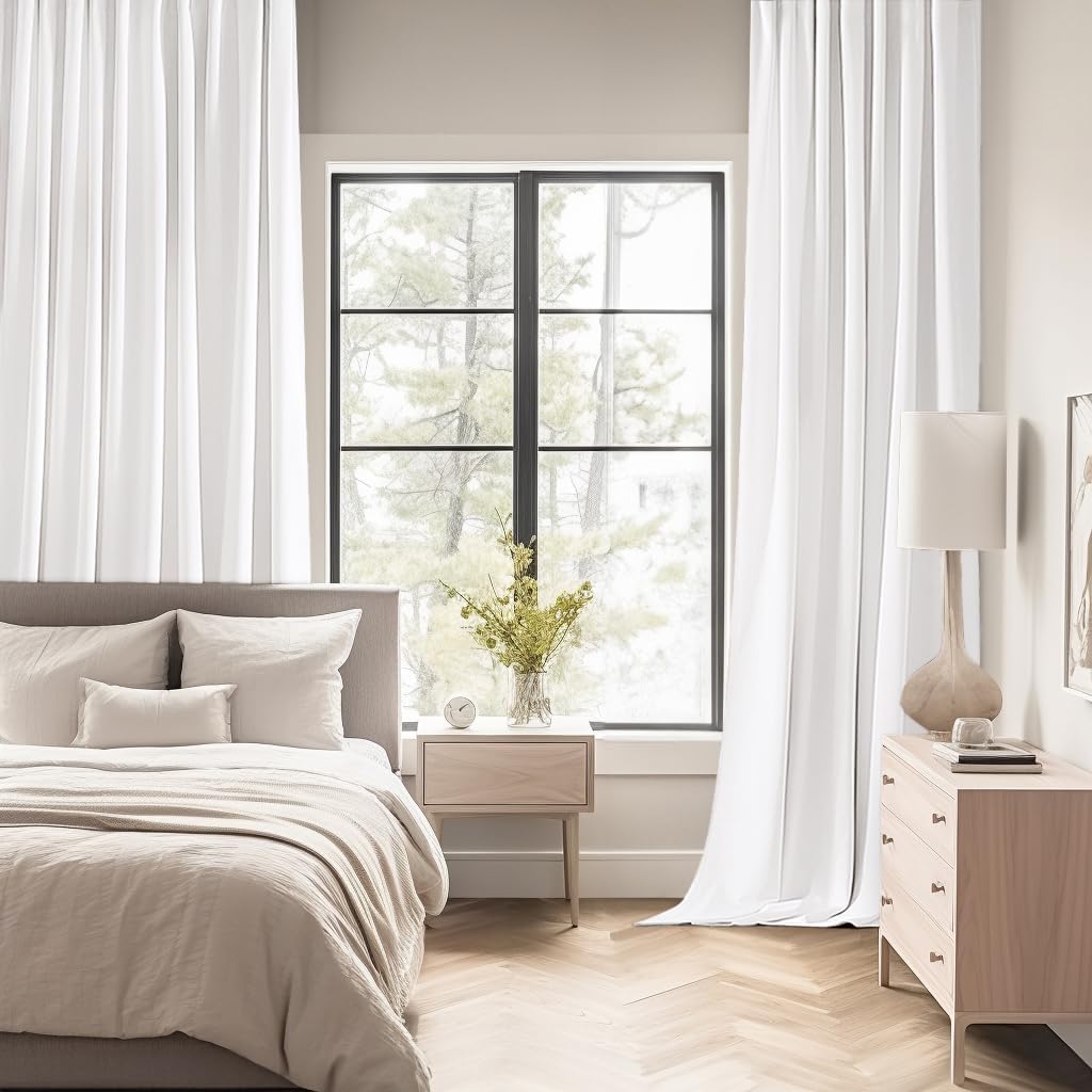 MIULEE Pure White Back Tab Blackout Curtains 102 Inch Long 2 Panels Set for Bedroom, Rod