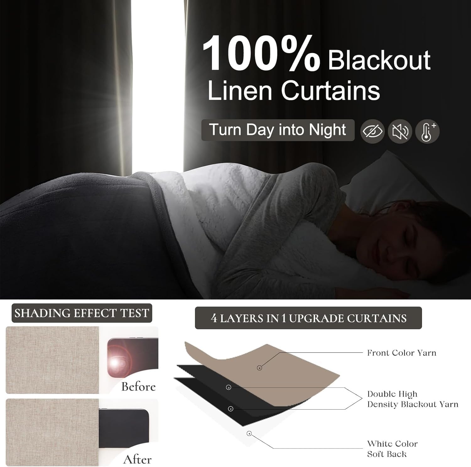Extra Wide Thick Burlap Blackout Patio Door Curtains for Sliding Glass Door 2 Panels Set, Farmhouse