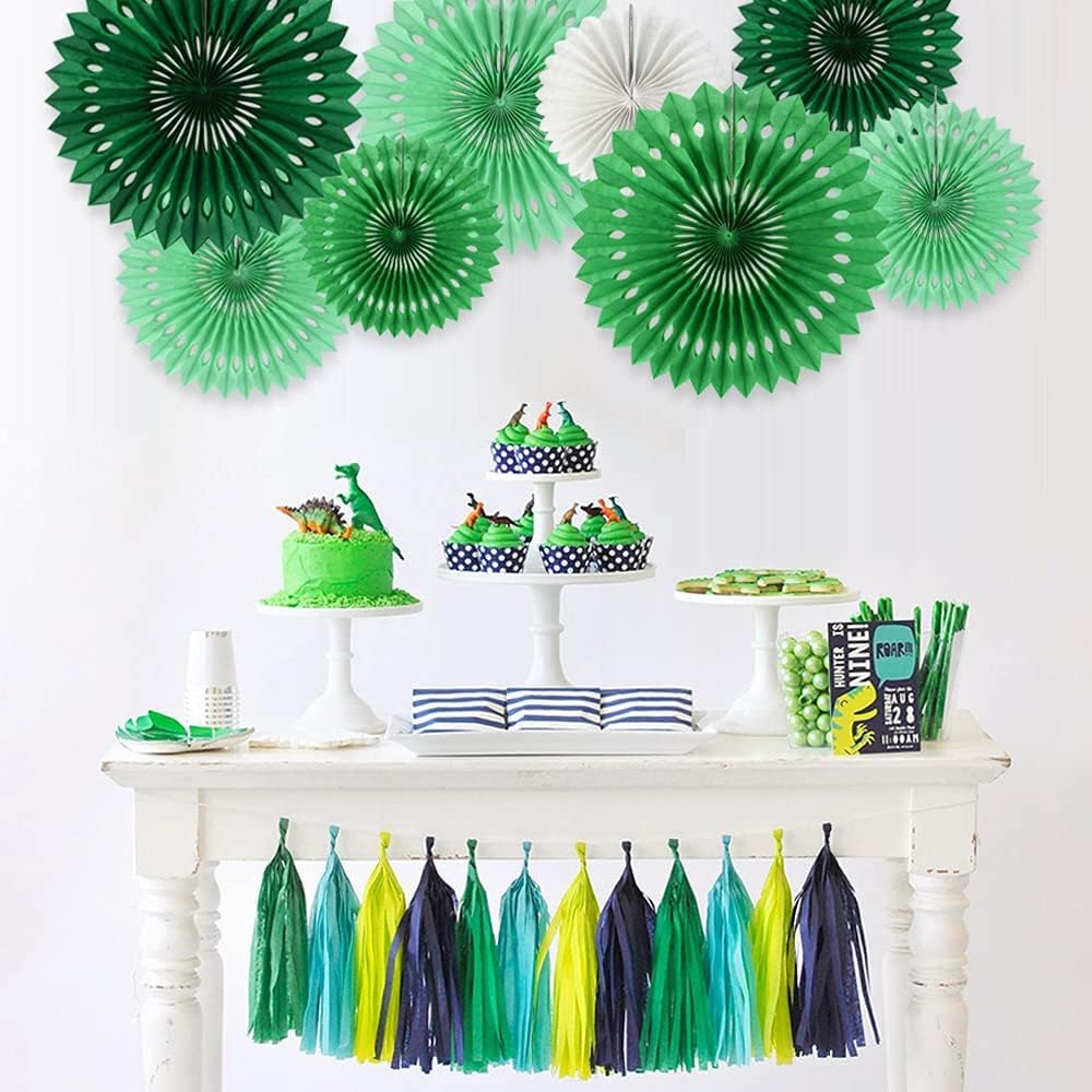 BEISHIDA Green White Party Decoration Hanging Honeycomb Round Paper Fans Kit for Theme Birthday