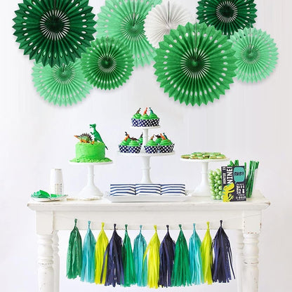 BEISHIDA Green White Party Decoration Hanging Honeycomb Round Paper Fans Kit for Theme Birthday