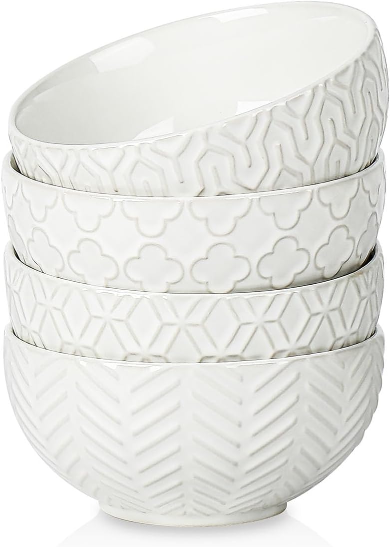 Sureasy Ceramic Cereal Bowls Set of 4-25 oz White Soup Bowls for Kitchen, Perfect for Soup, Pasta