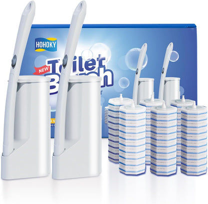Disposable Toilet Brush Cleaning System, Two Sets of Wands and 60p Refills Pads Replacement Heads