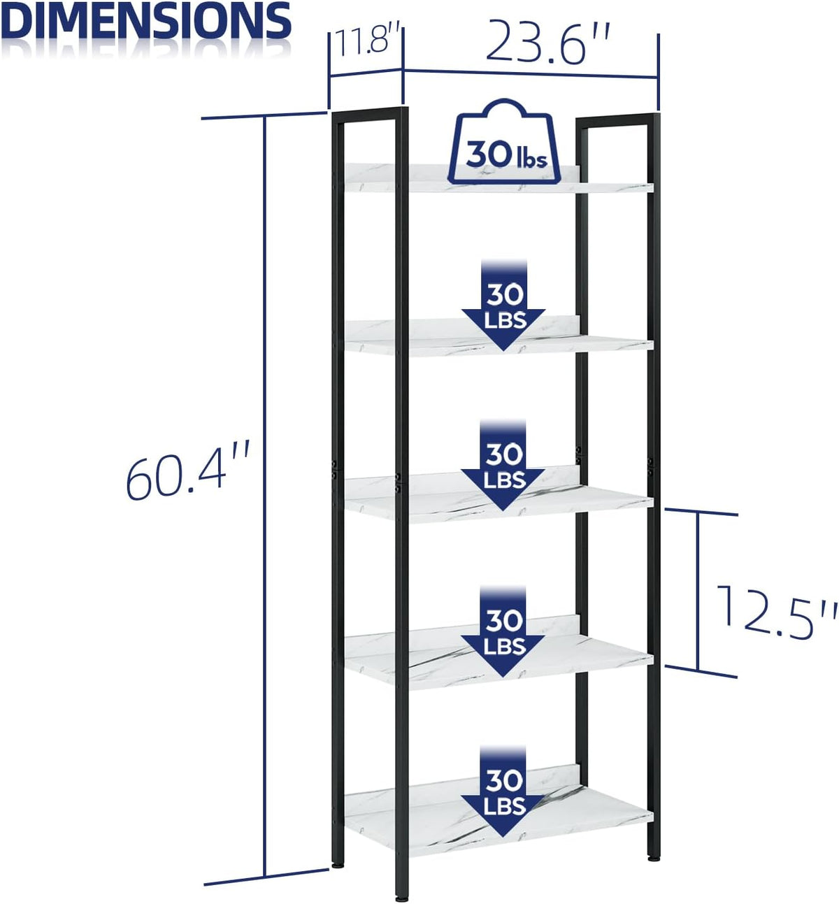NUMENN Bookshelf, 5 Tier Bookshelves, Home Office Bookcase Shelf Storage Organizer, Free Standing