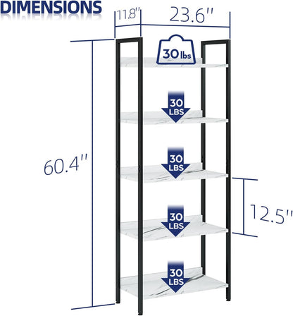 NUMENN Bookshelf, 5 Tier Bookshelves, Home Office Bookcase Shelf Storage Organizer, Free Standing