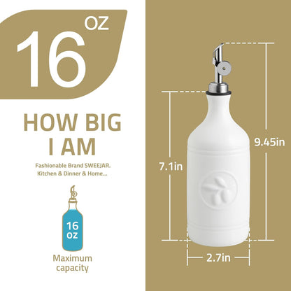 Sweejar 16 Oz Ceramic Olive Oil Dispenser Bottle, Oil Dispenser for Kitchen with Gravity Spout