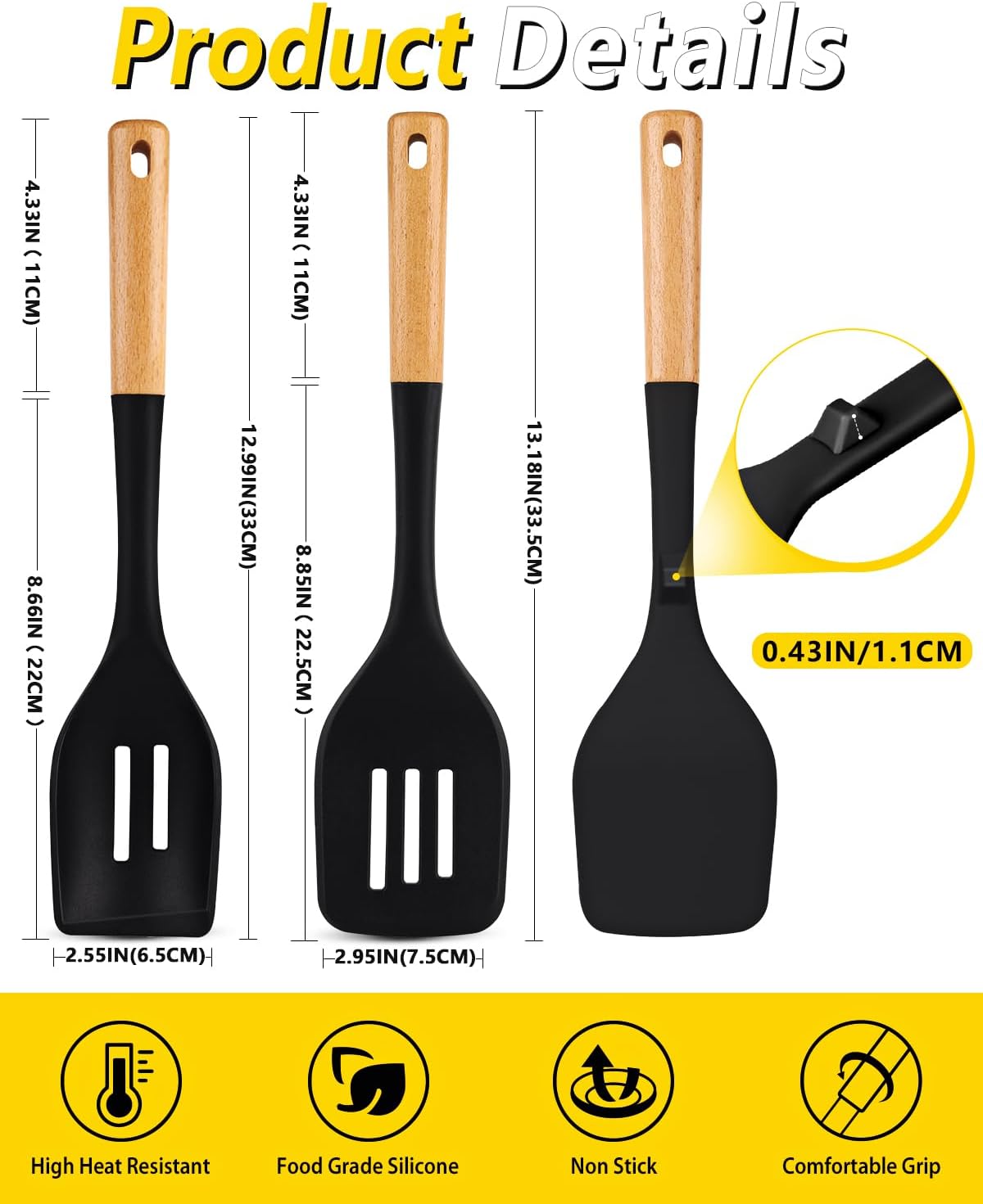 Pack of 4 Silicone Kitchen Utensils Set, Non Stick Solid Spatulas and Heat Resistant Slotted Spoons