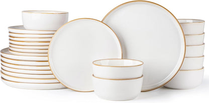GBHOME Ceramic Dinnerware Sets for 8, 24 Pieces Stoneware Plates and Bowls Sets, Scratch Resistant