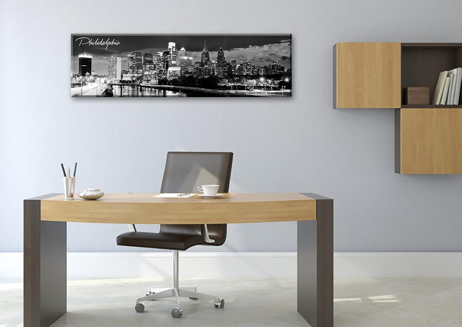 DJSYLIFE Philadelphia Skyline Canvas Art - 13.8"x47.3" Black & White Cityscape Wall Decor, Modern