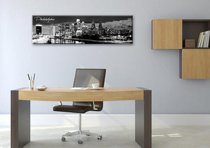 DJSYLIFE Philadelphia Skyline Canvas Art - 13.8"x47.3" Black & White Cityscape Wall Decor, Modern