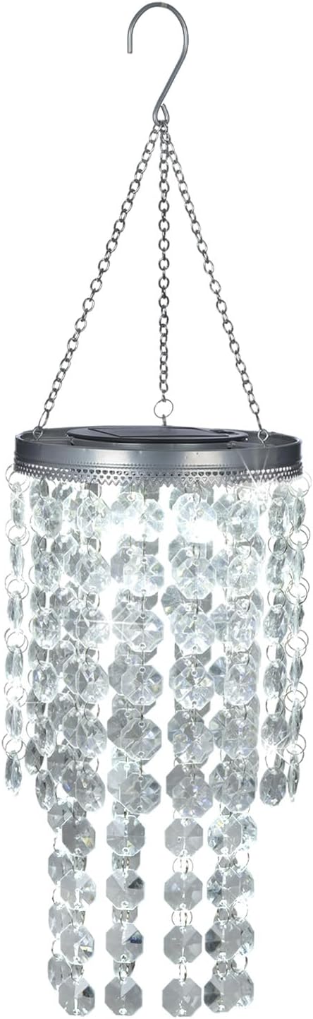 Hanging Solar Lantern Outdoor, 2 Tiers 21” Solar Transparent Acrylic Beaded Chandelier with Cool