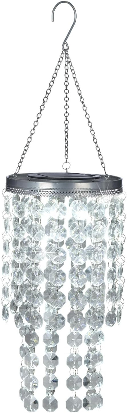 Hanging Solar Lantern Outdoor, 2 Tiers 21” Solar Transparent Acrylic Beaded Chandelier with Cool