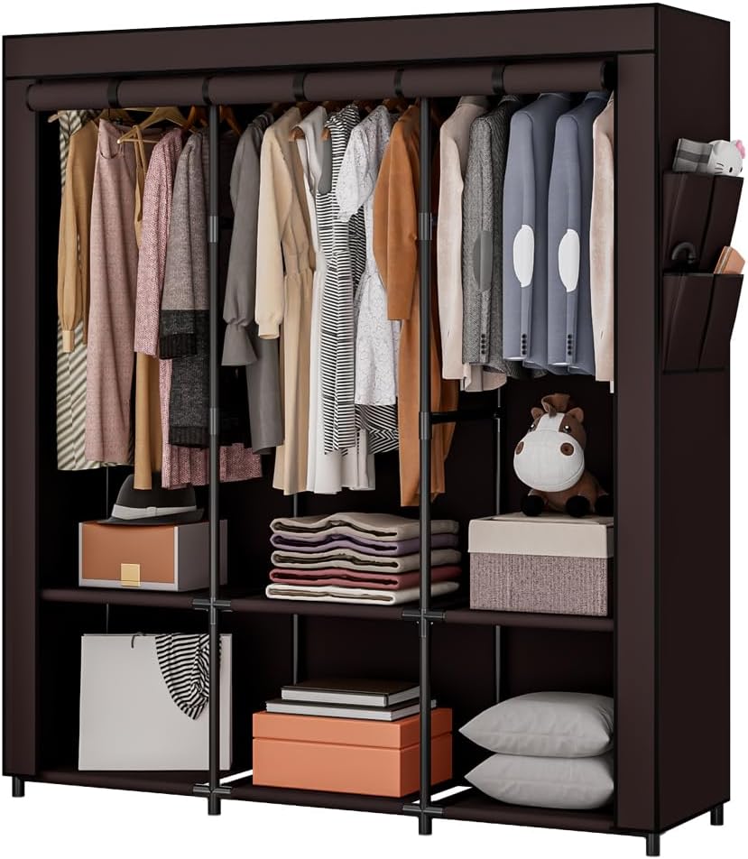 SORCEDAS Portable Closet Wardrobe Storage Organizer Metal Hanging Rack Non-Woven Fabric 50 Inch