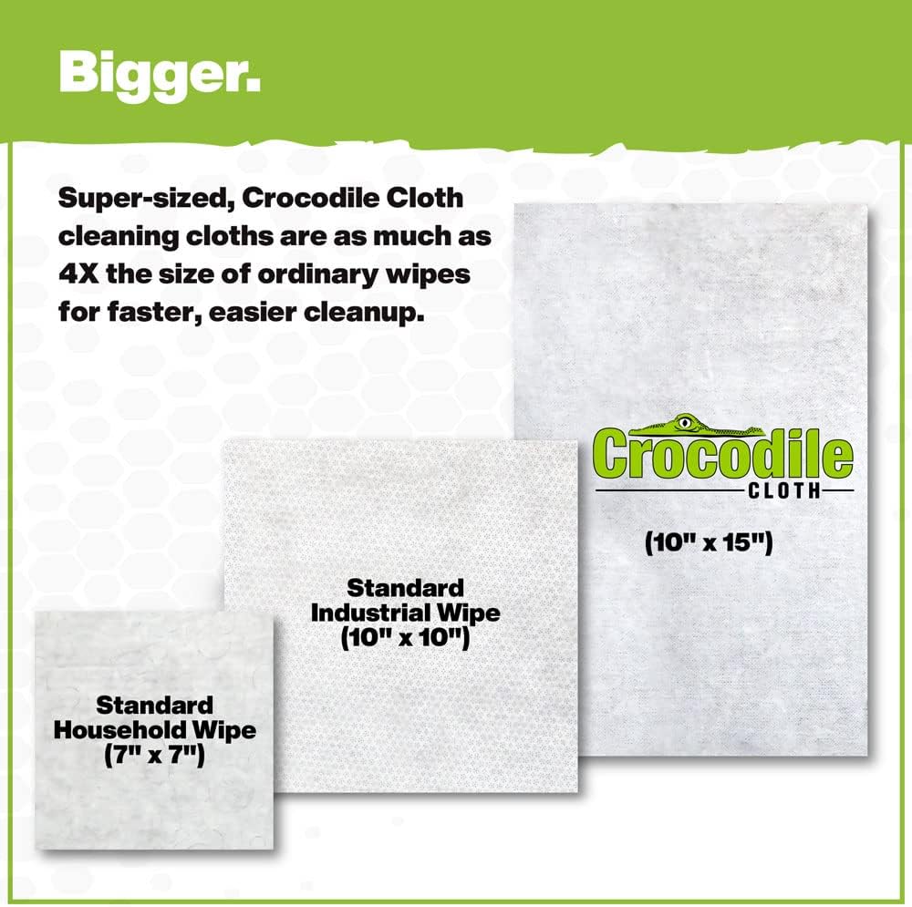 Crocodile Cloth PowerScrub - 10 Dual Surfaced Cloths, 10in X 15in. Large, Moist, Absorbent and