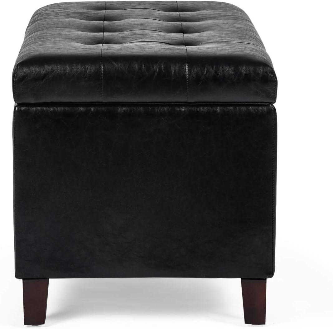 Asense Storage Ottoman Bench, Faux Leather Upholstered End of Bed Bench with Safety Hinge Wooden
