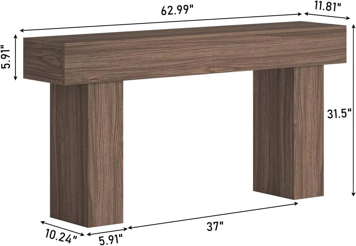 63 Inch Long Console Table for Entryway, Farmhouse Wood Rectangular Sofa Table Behind Couch Table