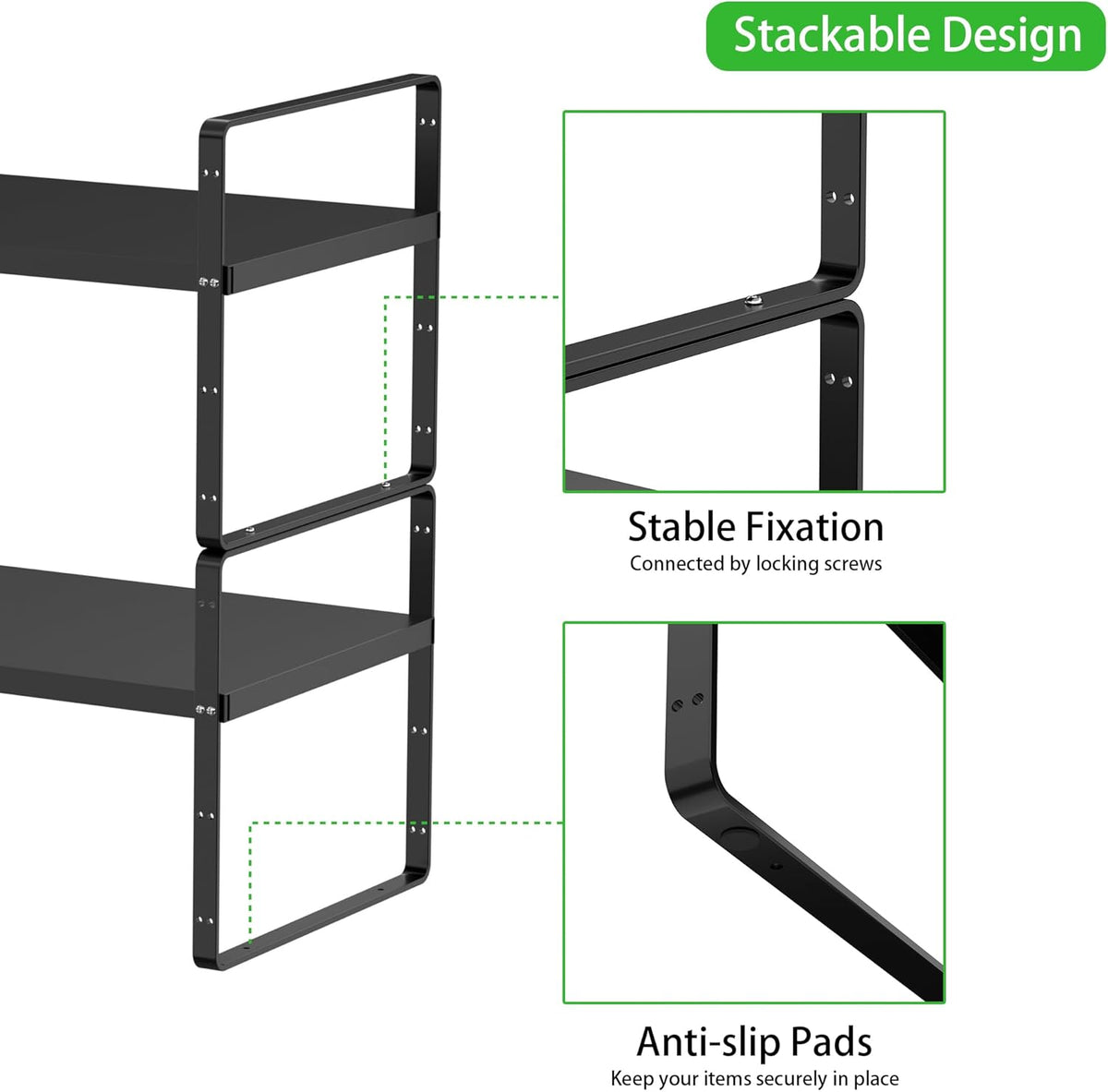 Expandable Cabinet Storage Shelf Stackable Organizer Rack for Kitchen Bathroom Pantry Spice