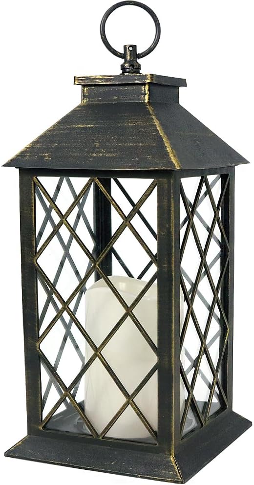 Bright Zeal 13.5" Outdoor Candle Lantern Decorative with LED Pillar Candle Battery Powered