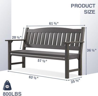 Psilvam 3-Person Outdoor Memorial Bench, All-Weather Poly Lumber Garden Bench, Rot-Resistant